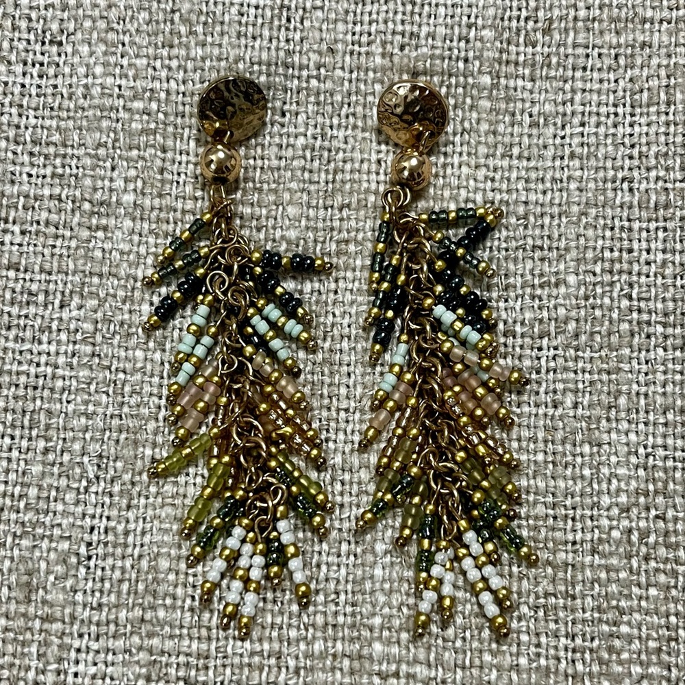 NEW Tassel beaded drop earrings - gold multi color